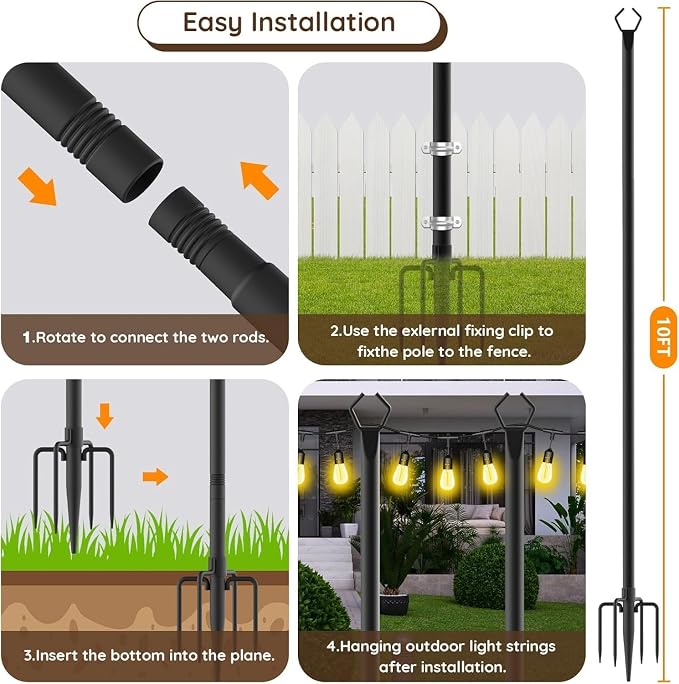 AILBTON 10Ft String Light Poles 6 Pack, Light Poles - Image 7