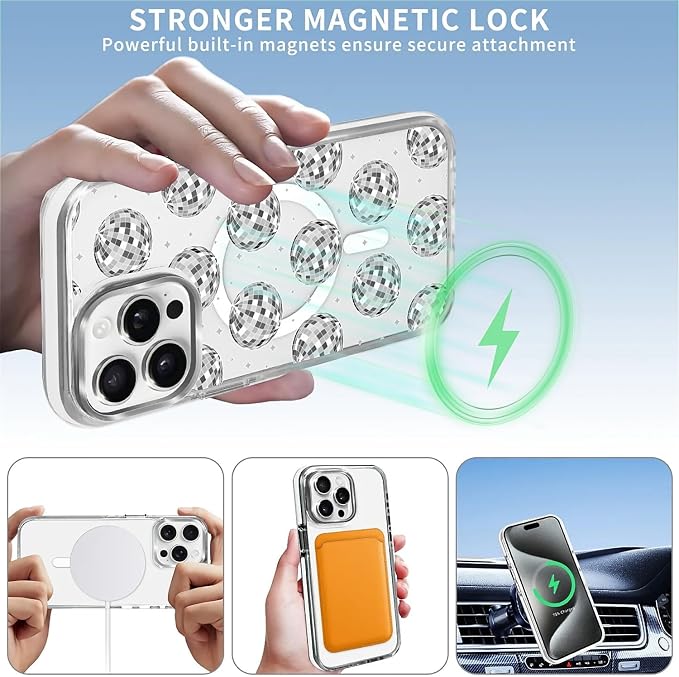 Case for iPhone 14 Pro, Disco Ball Grayish White Phone Case Design，for Women - Image 3