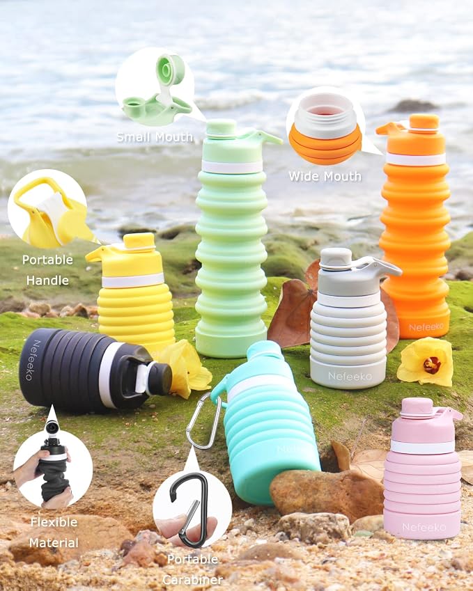 Nefeeko Collapsible Water Bottle, 26oz Silicone Foldable Water Bottles - Image 6
