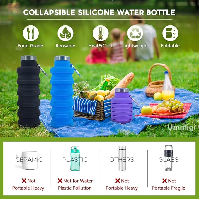 Collapsible Water Bottles，17oz Large capacity Silicone Water Bottle - Image 3