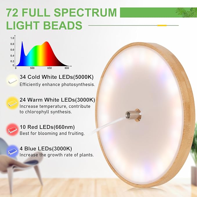 LORDEM Bamboo Grow Light for Indoor Plants, Full Spectrum LED Plant Grow Light, Height Adjustable Growing Lamp with Auto Timer 4H/8H/12H, 4 Dimmable Levels, Ideal for Large Tall Plants, 2 Pack