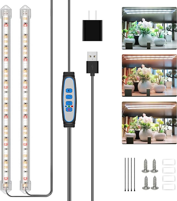 Grow Lights for Indoor Plants, 16 in Full Spectrum Plant Grow Light Strips with Upgrade Timer 6 12 16 Hrs, 5 Dimmable Levels, 120 LEDs Sunlight Plant Lamp for Indoor Greenhouse, Seedlings