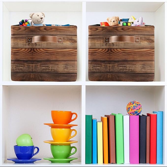 Wood Print Rectangular Retro Vintage Storage Basket Organizer Bin Shelf Baskets For Clothes Gifts For Home Office Dorm