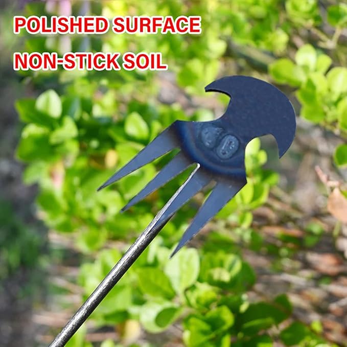 Weeding Artifact Uprooting Weeding Tool, Multifunctional Weeder, Hand Weeder Tool, 4 Teeth Stand Up Weed Puller Tool with Handle for Garden Yard Farm Weed Removal (16in, Extra Long Wood Handle)