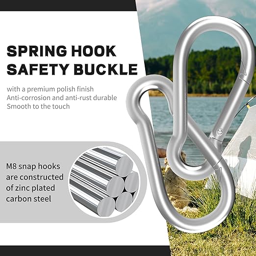 Carabiner, Heavy Duty Galvanized Steel Spring Snap Hook Carabiner Clips - Image 8