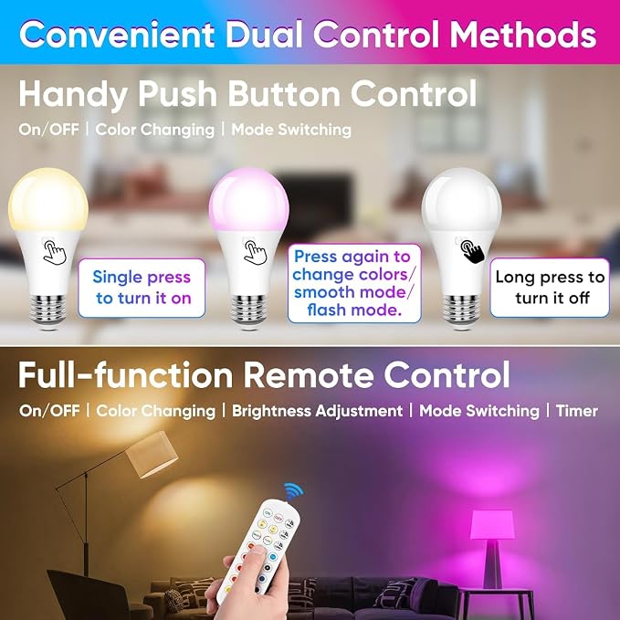 Yochoice Rechargeable Battery Operated Wireless Puck A19 Light Bulb - Image 6