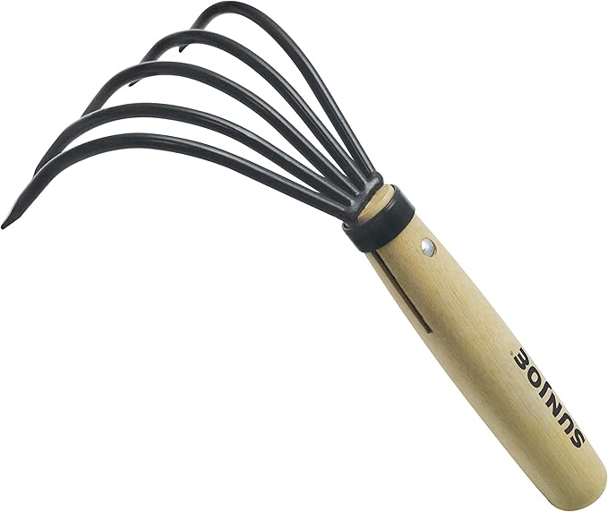 Nisaku by Sun Joe NJP555 Kumade Gohondume 5 Tine Claw Rake and Cultivator 4.75-Inch Width, Japanese Carbon Stainless Steel Prongs