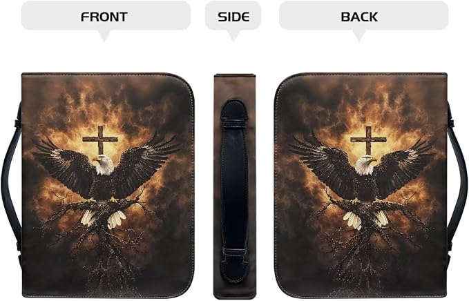 Medium Bible Cover Case for Women Men Bald Eagle and Cross Print PU Leather - Image 2
