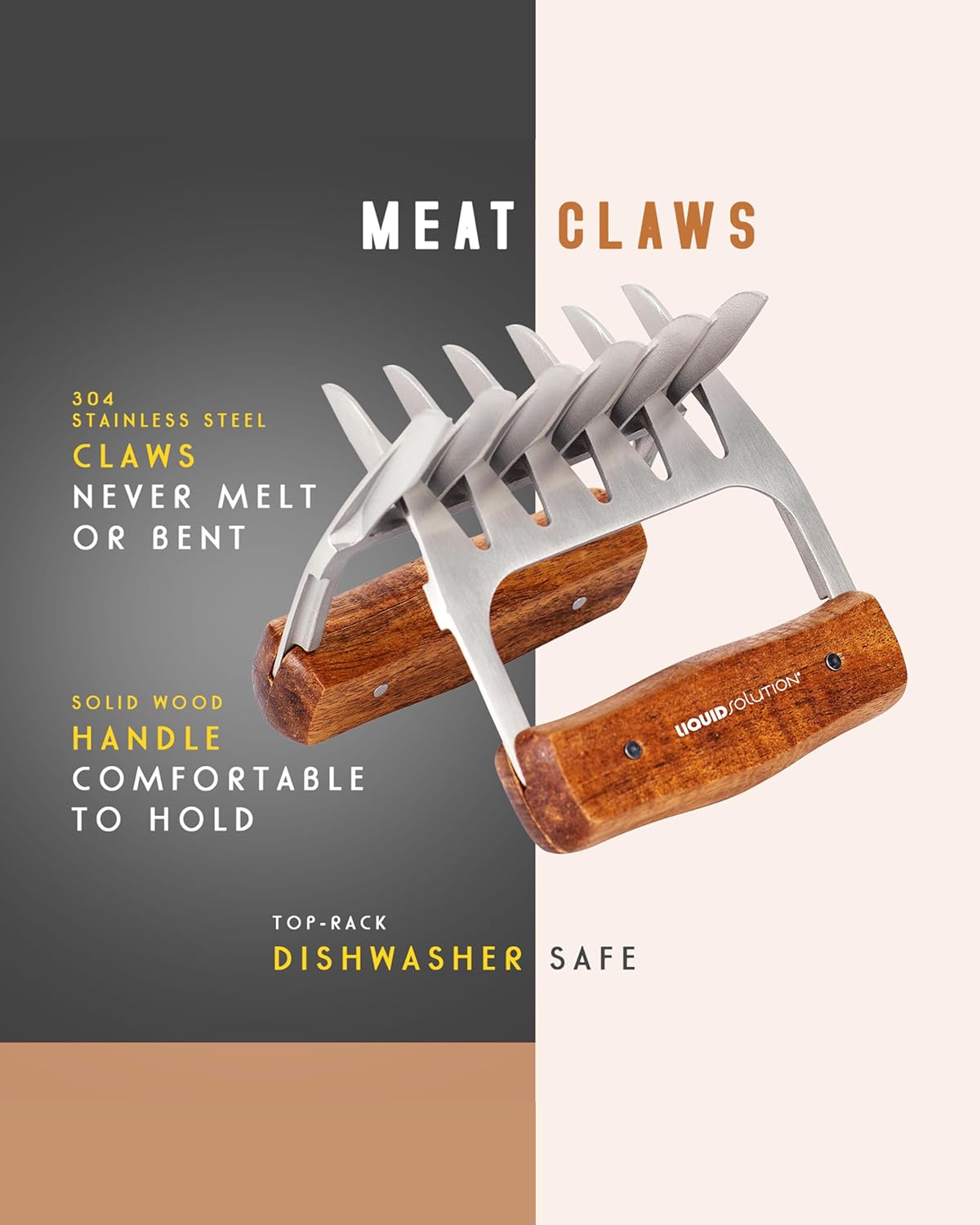 Premium 18/8 Stainless Steel Meat Shredder Claws with Wooden Handles: Effortlessly Shred, Pull, and Serve Pork, Turkey, Chicken, and Brisket!