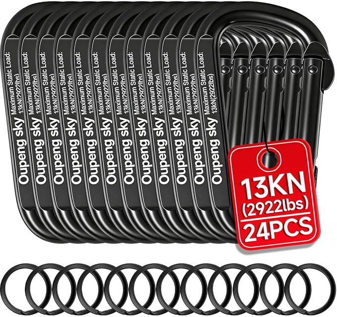 Carabiner Clip - Heavy Duty Carabiners 800lbs-13KN Carabeaner D Ring Shape by Oupengsky