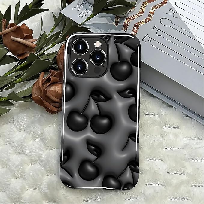 for iPhone 13 Pro Max Case, HL2 Cute Cool Cherry Black Hybrid 2 Layer Hard - Image 4
