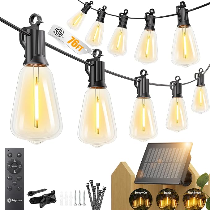 Brightown 76FT Solar String Lights Outdoor Waterproof, Patio Lights by Brightown