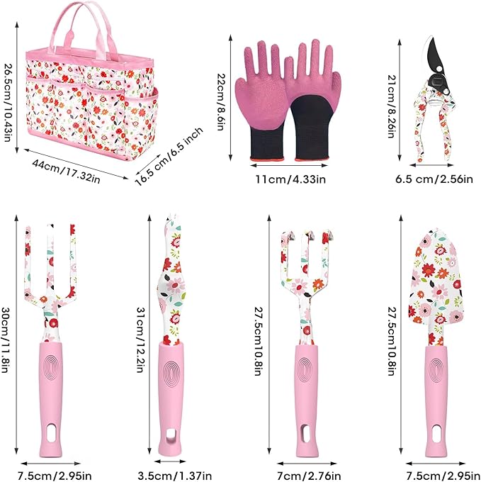 Gardening Gifts for Women, MQJIAZHI Gardening Tools for Women, Garden Tool Set, Floral Gardening Hand Tools with Garden Tools Bag, Heavy Duty Gardening Kit Women Gifts for Mom, Girlfriend (Pink)