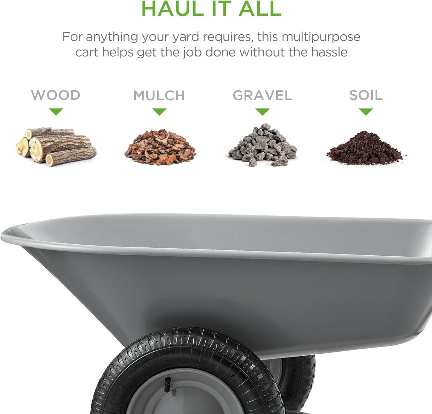 Best Choice Products Dual-Wheel Home Utility Yard Wheelbarrow Garden Cart w/Built-in Stand for Lawn, Gardening, Construction - Gray