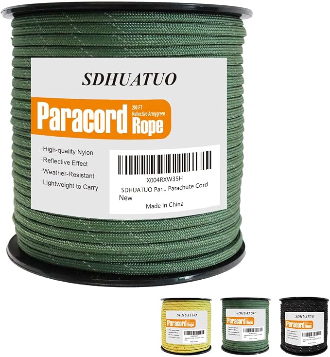 SDHUATUO Paracord Rope 200FT, 550lb Type III Nylon Parachute Cord 7-Strand Core by HOME