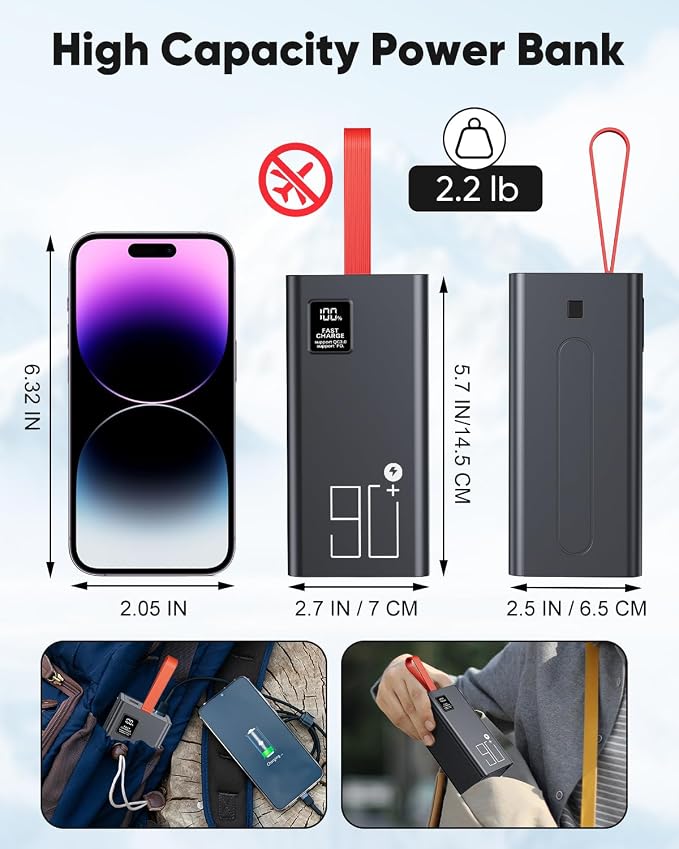 90000mAh High Capacity Power Bank, 30W Fast Charging Portable Charger PD&QC 3.0 - Image 7