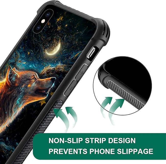 for iPhone X/Xs Case, Star Cave Hungry Wolf Pattern Graphic Design Girl Boy - Image 3