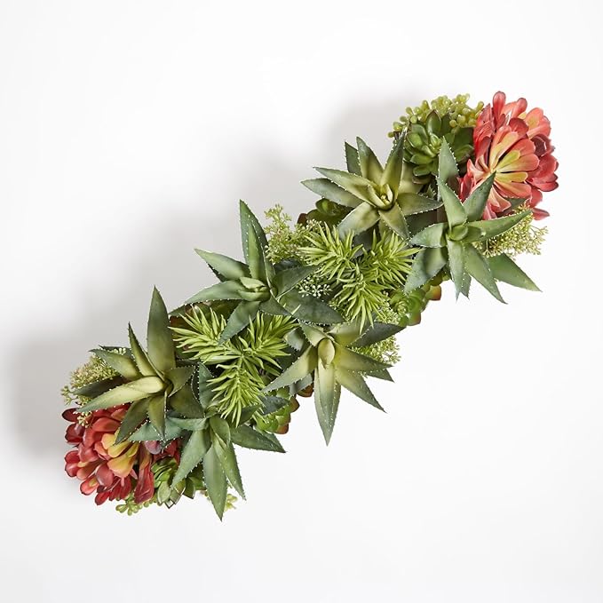 Oblong Faux Succulent Arrangement, Premium Artificial Indoor Plant Enhances Interior Design, Display on any Surface in Your Home Adding an Inviting Touch of Nature, Grey Planter Pot Included