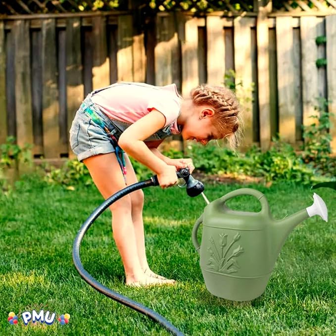 PMU 2 Gallon Watering Can - Garden Watering Can for Indoor & Outdoor Plants - Plastic Water Can with Detachable Sprinkler Head - Large Water Pot, Made in USA - Sage Green Pkg/1