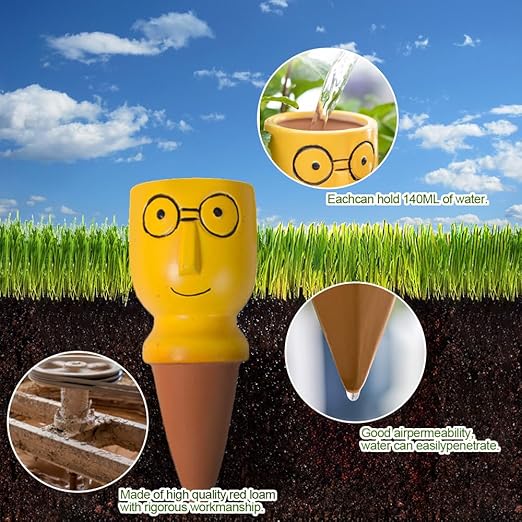 Self Watering Spikes for Plants, Terracotta Slow Release Watering System - Vacation Plant Waterer, 4 Pack Automatic Plant Watering Devices for Indoor Outdoor Potted Plants