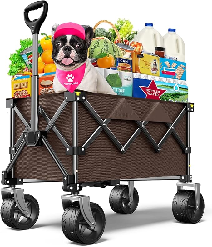 Beach Wagon,CollapsibleWagon 220lbs with Big Wheels Foldable Wagon Carts,Portable Utility for Garden Grocery Sports Camping All Terrain-Khaki