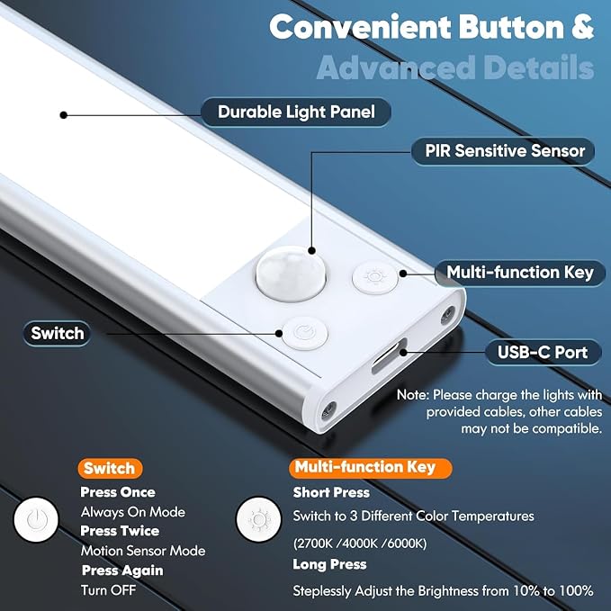 Under Cabinet Lighting, Wireless Dimmable Magnetic Under Counter Closet Night - Image 3