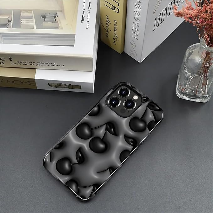 for iPhone 12 Pro Max Case, HL2 Cute Cool Cherry Black Hybrid 2 Layer Hard - Image 5