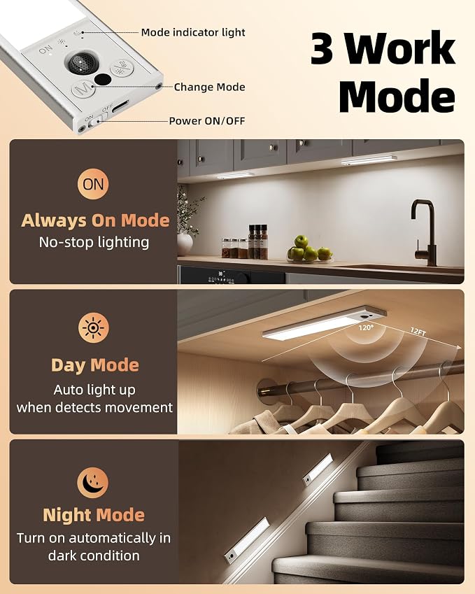 EZVALO 14.5inch Under Cabinet Lighting, Rechargeable Motion Sensor Light Indoor - Image 5
