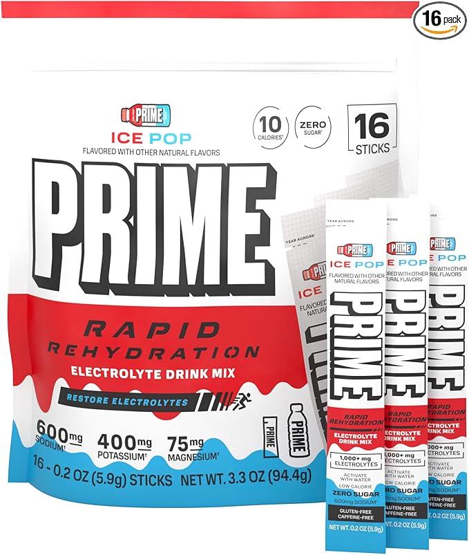 Prime Rapid Rehydration Electrolyte Powder Sticks, Ice Pop, Sugar Free by DrinkPrime