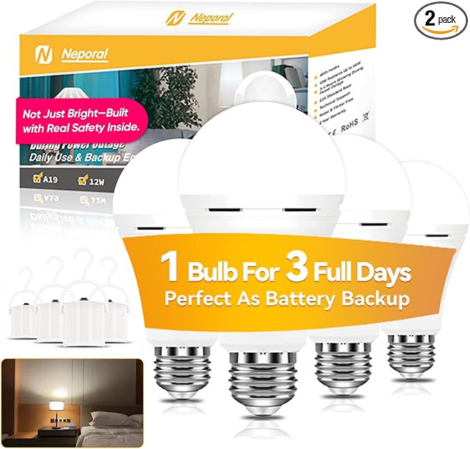 Neporal LITE PRO Rechargeable Light Bulbs, 2600mAh Large Battery Backup Light by Neporal