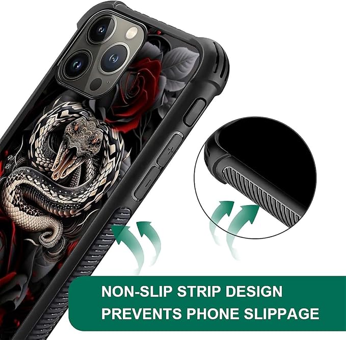 for iPhone 16 Pro Case, Entwined Rose Snake Pattern Graphic Design Girl Boy - Image 6