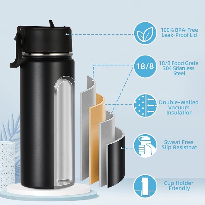 Volhoply 18oz Insulated Water Bottle Bulk 8 Pack, Kids Stainless Steel Water - Image 3