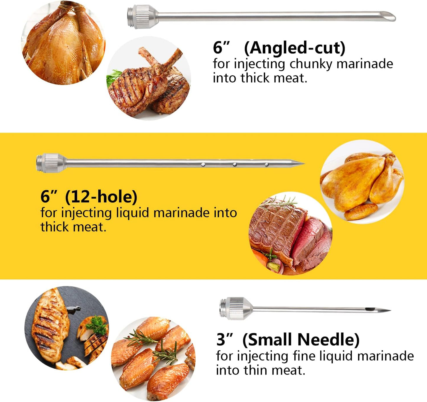 Meat Injector, Meat Injectors for Smoking with 3 Marinade Injector Needles; Injector Marinades for Meats, Turkey, Brisket; 2-oz