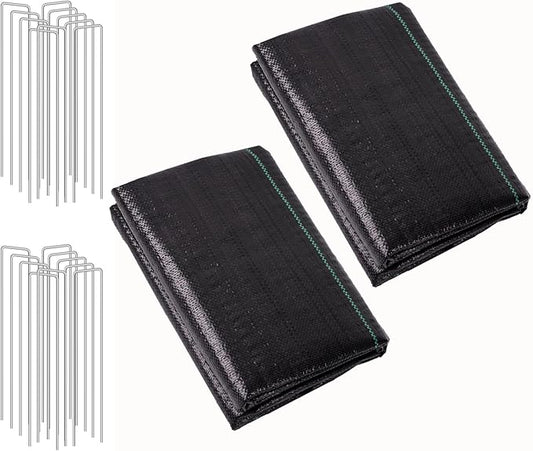LIUJIAYI 2.4oz-2 Pack 3FTx50FT + 20 Pegs Weed Barrier Landscape Fabric - Durable Weed Block Ground Cover Mat, Woven Geotextile for Underlayment, Commercial Driveway Stabilization, Weed Control Cloth