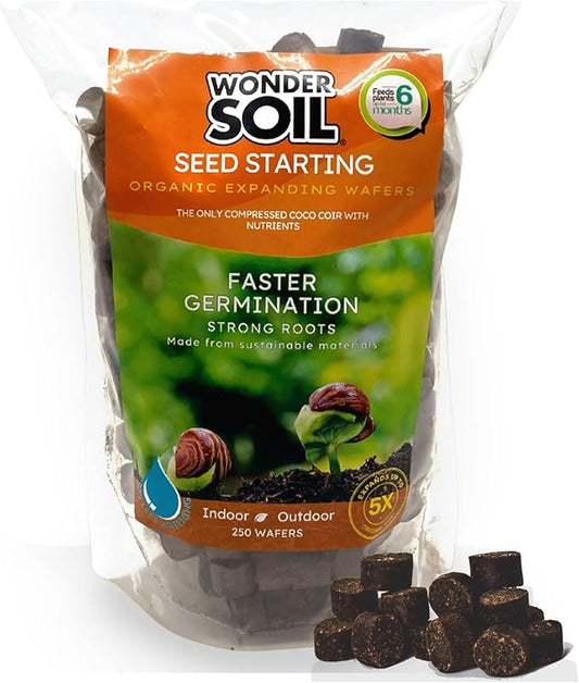 WONDER SOIL | 250 Organic Seed Starter Pellets | Ready to Plant Seed Starting Soil Loaded with Pre-Mixed Nutrients | Fast Germination | Indoor or Outdoor | 250 Count