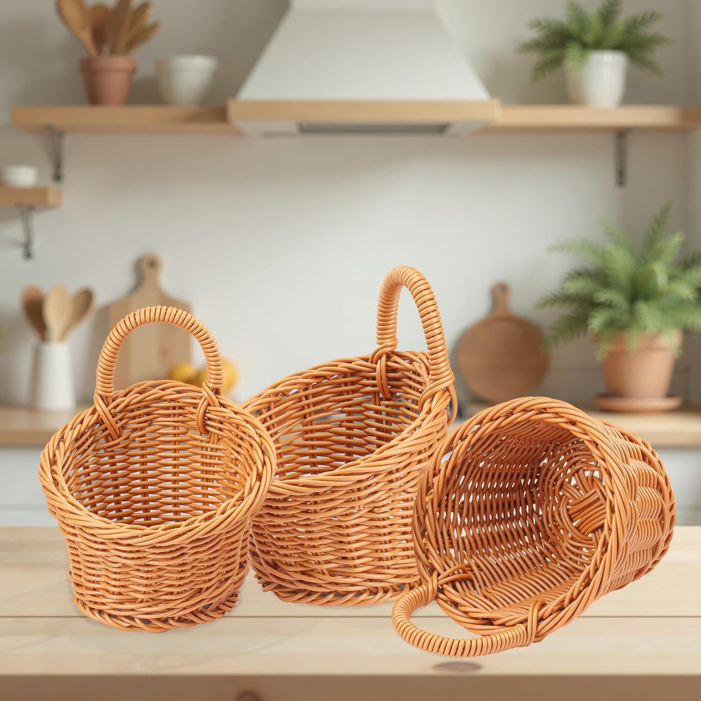 8 Pack 5.5 x 4.3 inch Woven Hanging Fruit Basket, Wall Hanging Wicker Baskets, Wall fruit Wicker Basket for Kitchen, Planter, Vegetable & Fruit, Boho Home Decor