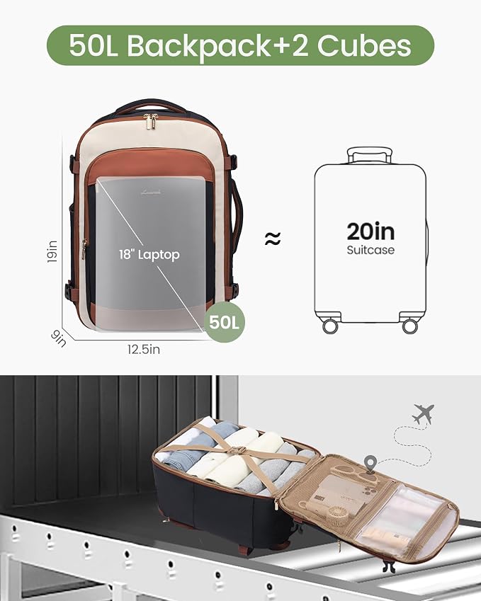 LOVEVOOK 50L Travel Backpack for Women & Men, Airline Approved Carry On Backpack - Image 6