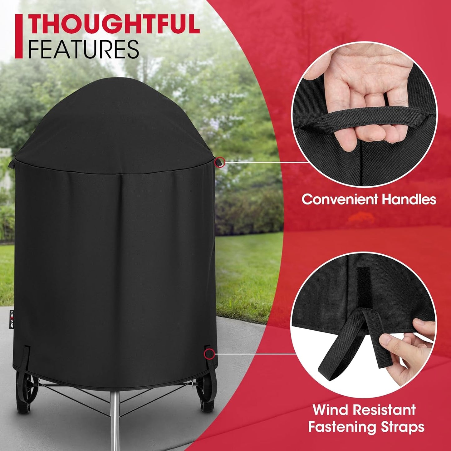 Unicook Round Kettle Grill Cover Compatible with Weber 22 Inch Charcoal Grill, Heavy Duty Waterproof Fade Resistant Small Smoker Cover, All Weather Protection