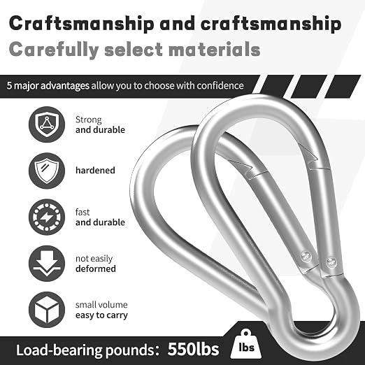 Carabiner, Heavy Duty Galvanized Steel Spring Snap Hook Carabiner Clips - Image 5