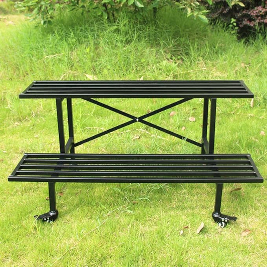 Zhongma 2 Tier Sturdy Metal Plant Stand with Wheels Heavy Duty Plant Holder for Home Indoor and Outdoor,L45.67 x W17.5 x H16.14 inch,440 LBS Capacity & Heavy Duty Construction
