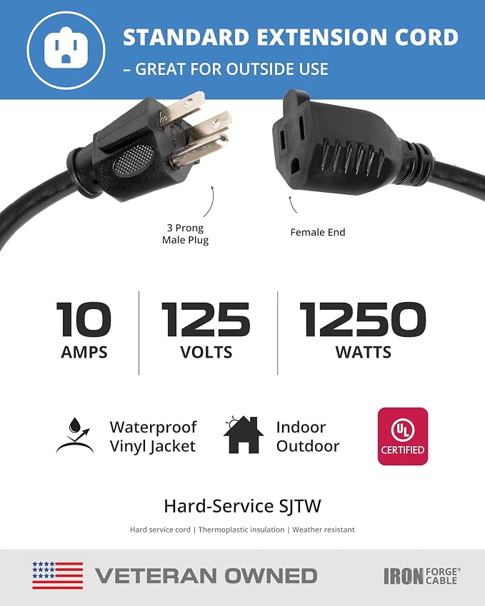 Iron Forge Cable 2 Pack 100 Ft Black Extension Cord, 100 Foot Extension Cord - Image 2