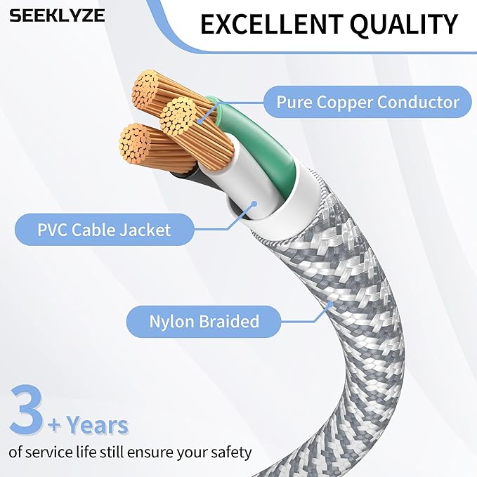 16 Gauge Braided Extension Cord 10 FT, 16/3 Flat Plug Power Cord Indoor - Image 3