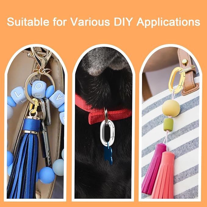 12Pack 3/4 Inch Small Oval Keyring, Metal Tiny Carabiner Spring Snap Hooks Clip - Image 6