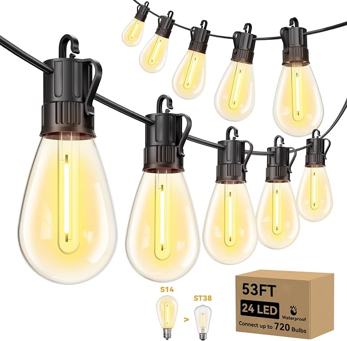Minetom 53FT Outdoor String LED Patio Lights Waterproof, 24 Shatterproof S14 by Minetom