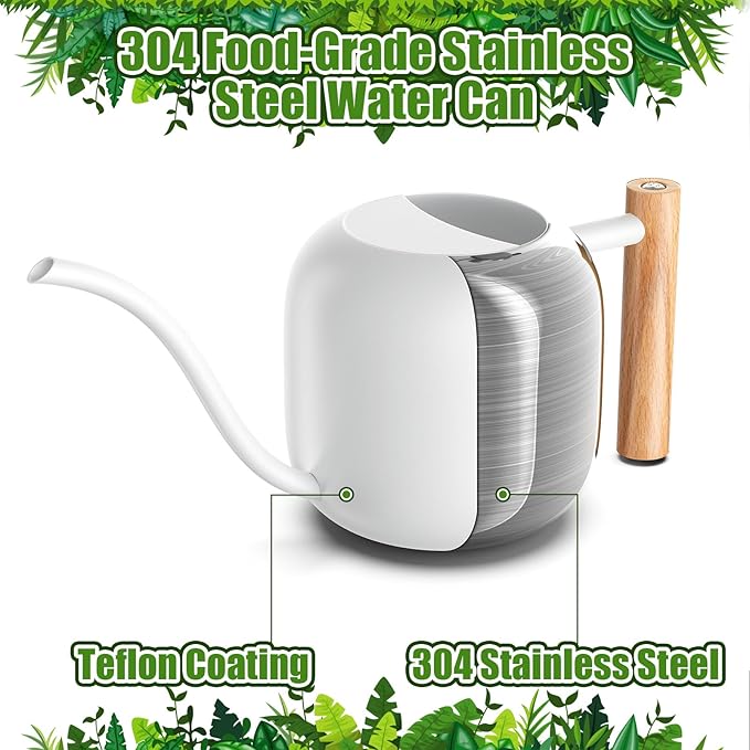 Green Moon Water Can Indoor Plant White 1.2L/41oz with Long Spout Small Water Can Metal Watering Can Pot for Indoor House Plant Bonsai Outdoor Garden Flowers Decorative