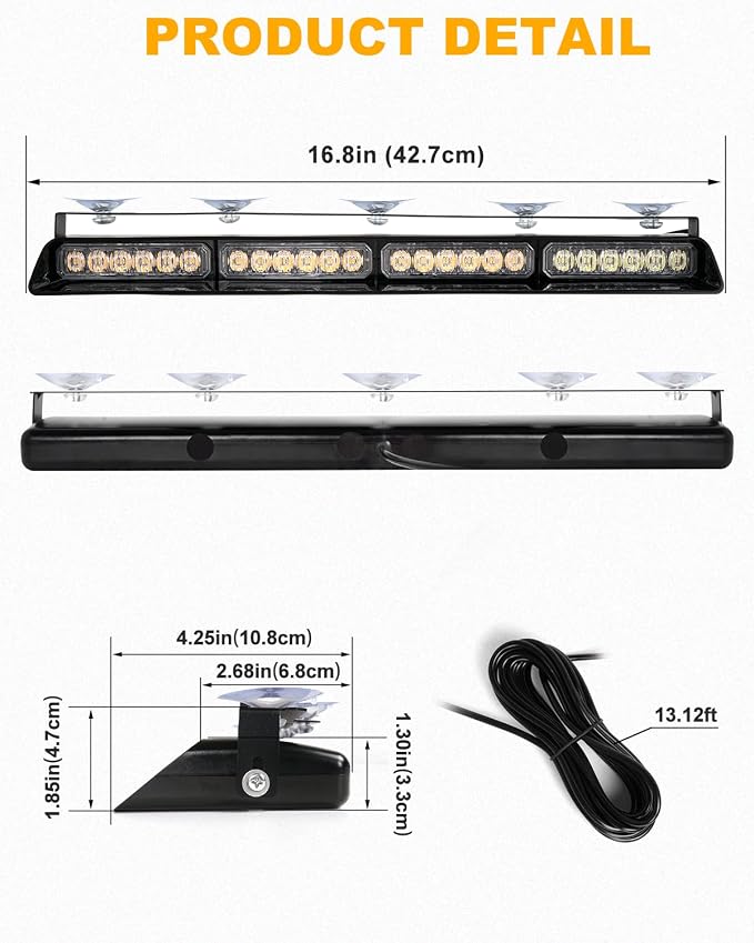 HLauto 6Z4J Emergency Dash Strobe Lights: 2x16.8 inch Amber Safety Lights - Image 8