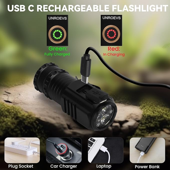 UNROEVS Mini Flashlight 2550 Lumens Rechargeable USB C Charging, Small High - Image 5