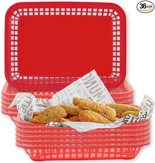 TableCraft C1077R, Cash and Carry Grande Basket, Red, Platter Food Basket, Durable Design, Ideal for Serving and Display, Versatile Use, Pack of 12, Vibrant Red Color