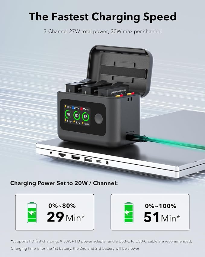 2100mAh Battery and Charger for DJI Osmo 360 / Action 5 Pro/Action 6, Color LCD - Image 3