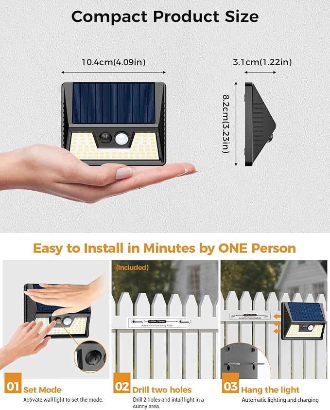 Vighep 4 Pack Solar Fence Lights, Waterproof Motion Sensor Deck Outdoor - Image 7